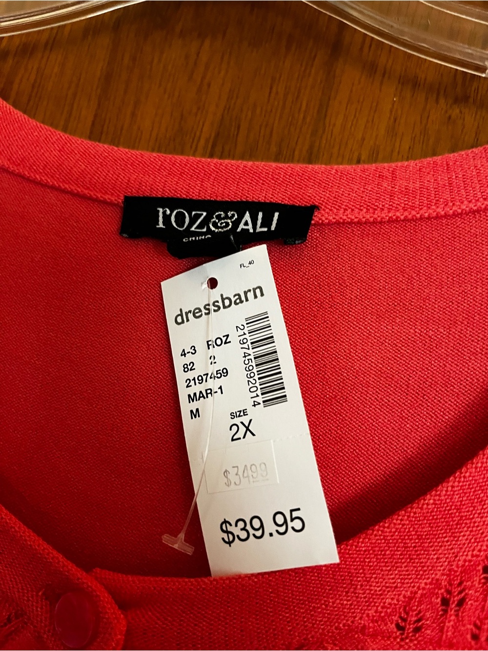 Roz & Ali Bright Coral Button-Front Knit Cardigan